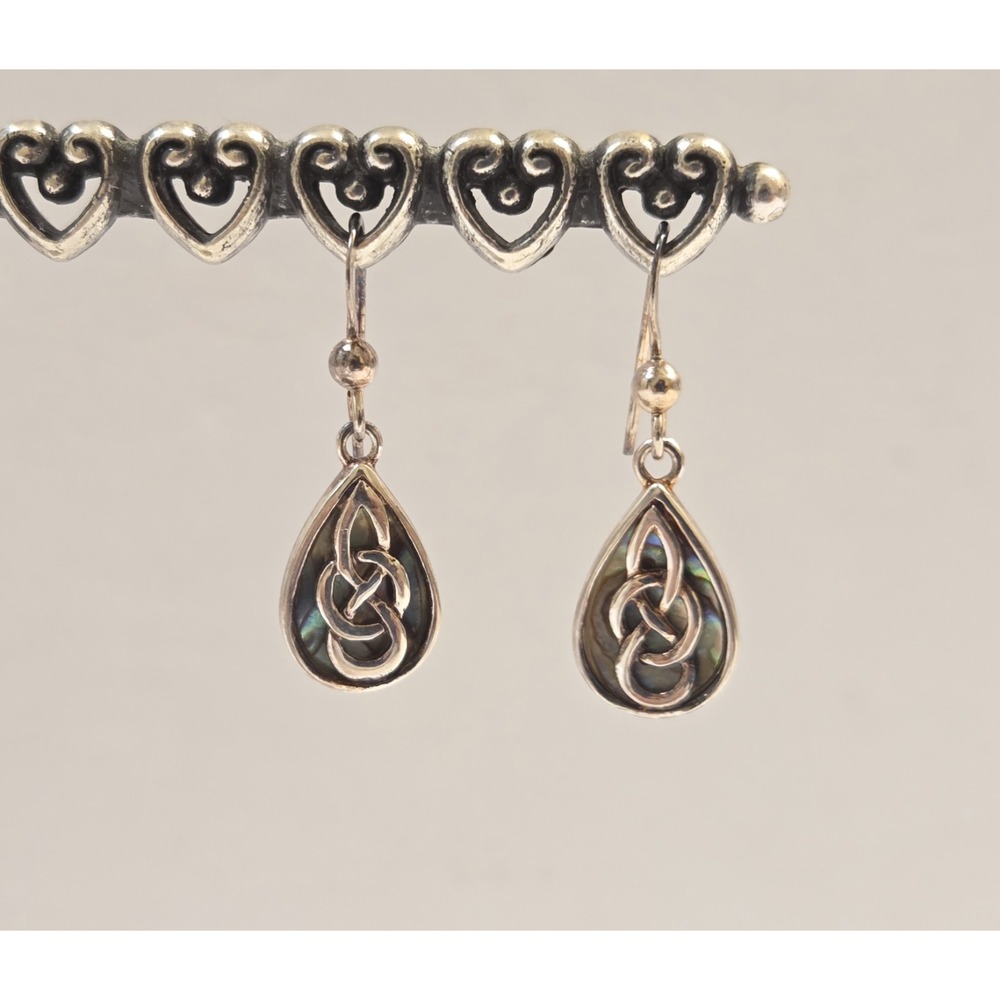 Vintage Sterling Silver Celtic Knot Abalone Shell Dangle Earrings